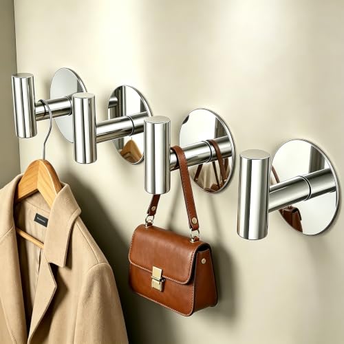 Heavy Duty Adhesive Hooks, Stainless Steel Towel Hooks for Bags, Towels, Robes, Hats, Aprons – No Drill Bathroom, Kitchen, Hotel Wall Hooks (Chrome, 4 Pack) - color: Chrome, size: Adhesive "T" Shape- 4 Pack