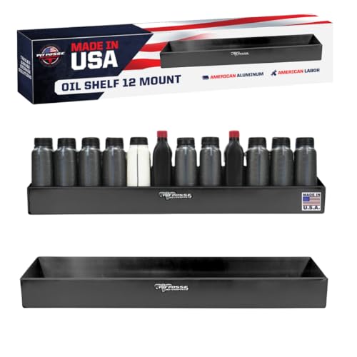 Pit Posse 443BK Oil Shelf 12 Quart Bottle Holder Storage Organizer Caddy 32" | Made in USA | Enclosed Race Trailer Garage Shop Automotive Motor Engine Oil Rack Caddie Shelves (Black) - color: Black