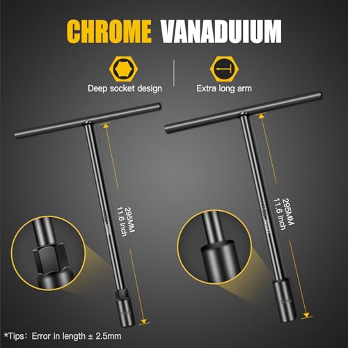 T-Handle Socket Wrench Set, 7PCS Metric Handle Wrenches - 6, 8, 10, 11, 12, 13, 14mm, 6-Point Hex Socket Lug Wrench for Motorcycle Car Bicycle Repair, Chrome Vanadium Steel - size: 7Pack