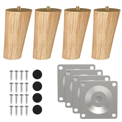 Wood Furniture Legs, 4 inch Solid Wood Sofa Legs Pack of 4 Round Couch Legs Replacement Legs for Sofa Dresser Coffee Table Cabinet Bed Home DIY (4"/10cm Slant) - size: 4"x2.3"