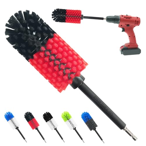 Wheel Brush, Soft Drill Wheel Cleaner Brush, Drill Brush for Car Wheel, No Scratches Highly Dense and Durable Car Wheel Brush Rim Tire Car Cleaning Brush for Wheels, Rims, Engines, Exhaust - color: Black+red