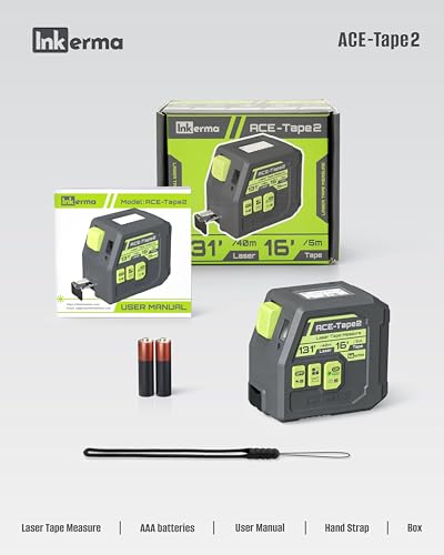 Laser Tape Measure 2-in-1, Inkerma 130Ft Laser Measurement Tool & 16Ft Measuring Tape, Digital Laser Tape Measure - style: ACE-Tape2
