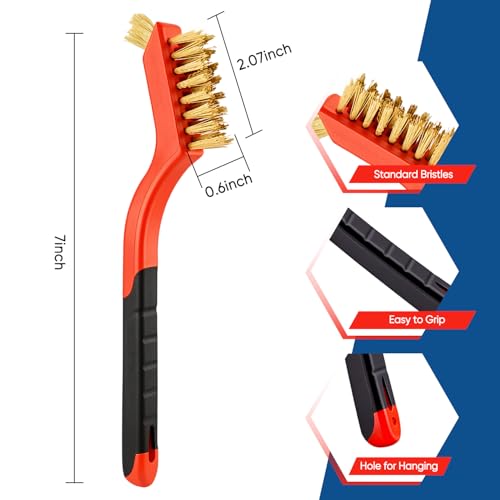 5PCS Wire Brush Set – 2 Heavy-Duty Steel Brushes with Rubber Handle & 3 Brass/Nylon/Stainless Steel Bristle Brushes for Rust, Paint & Grill Cleaning
