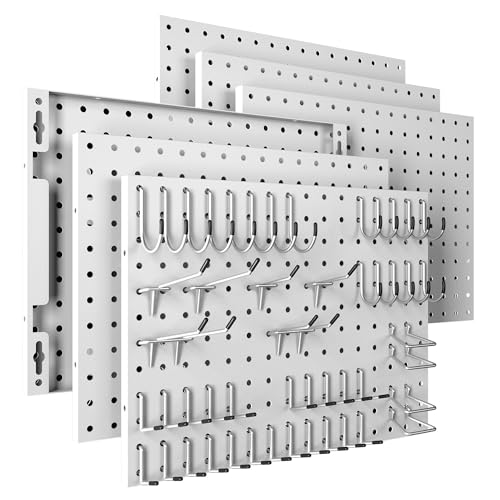 Spampur Peg Board, 6 Pack Metal Pegboard Panels with 50 Hooks - color: White, size: 16x12"- 6 Pcs