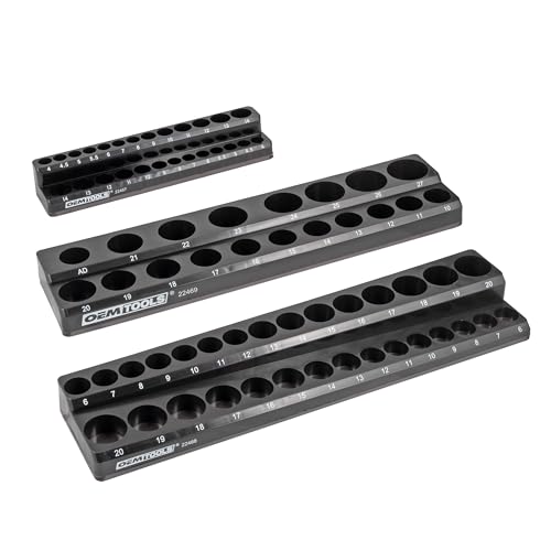 OEMTOOLS 22487 3 Piece Metric Magnetic Socket Organizers for Toolboxes, Socket Holder, Black Tool Box Organizer | Metric Magnetic Socket Holder, Non-Marring Rubberized Base Socket Holders, 1/4, 3/8, 1/2 Inch Sizes, Clearly Marked Sizes - style: 3Pc Black