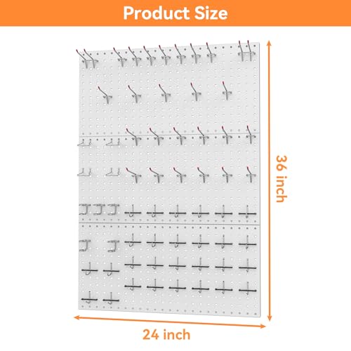 WALMANN 96 PCS Pegboard Kit with Hooks, 36x24 in Wall Tools Pegboard - color: Gray