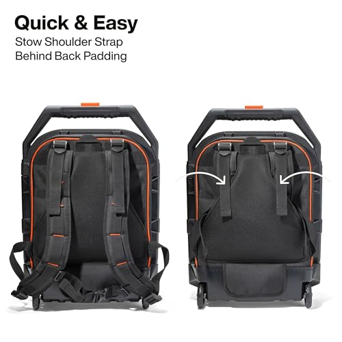 Klein Tools 55604 Rolling Tool Backpack, Tool Bag with 28 Pockets, Heavy Duty Retractable Handle, Large Storage Interior, 3-Inch Wheels - size: Rolling Tool Backpack