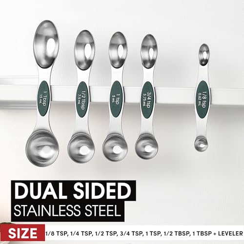 Spring Chef Stainless Steel Magnetic Measuring Spoons Set of 8, Pine Green - color: Pine Green, size: 1-Pack