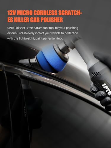 SPTA Cordless Mini Car Polisher, 12V Micro Cordless Scratches Killer Car Polisher RO/DA Mini Car Polisher for polishing, Sanding and Cleaning