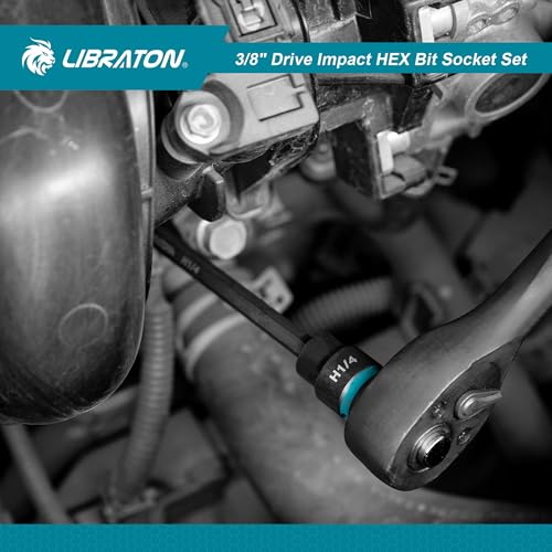 LIBRATON 3/8" Drive Long Impact Hex Bit Socket Set, Allen Bit Sockets | S2 Steel Hex Head Sockets, 20PCS Allen Wrench Socket, SAE&Metric Allen Bit Socket Set, 6" Long Allen Key Socket