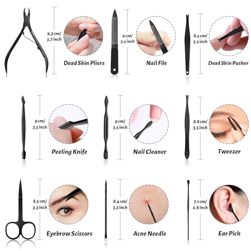 Manicure Set Nail Clipper Kit Pedicure Manicure Kit 12 In 1 Professional Pedicure Set Women Mens Personal Care Set with Travel Case Black - color: black