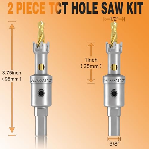 2-Pack 1/2" TCT Hole Saws for Hard Metal, Heavy Duty 13mm Tungsten Carbide Tipped Hole Cutters Set with Spring-Loaded Pilot Drill Bits for Stainless Steel, Metal, Iron, and Plastic. - size: 1/2" (13mm)