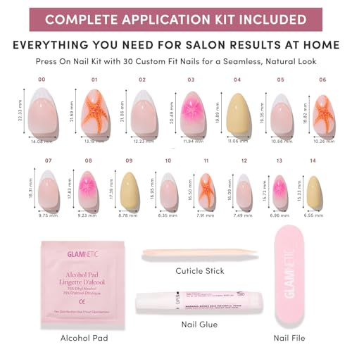 Glamnetic Press On Nails - Short Almond, Glossy Fake Nails 30 Pc Full Kit - color: 3O - Sunset Tide