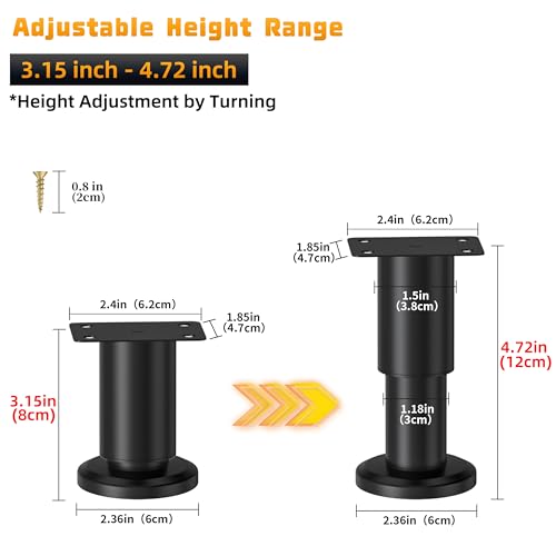 Wlrrcwdttc 8 Pcs Metal Adjustable Furniture Legs 3.15-4.72 inch, Adjustable Cabinet Legs for Sofa/Bed/Chair/Couch/Dresser/Table,Heavy Duty Bed Replacement Support Legs for Bed Frame/Bed Center Slat - size: 3.15-4.72 inch (8pcs)