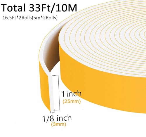 Strong Adhesive Foam Door Seal, Easy Install, 33Ft Bulk Pack - color: White, size: 1 In x 1/8 In x 33Ft