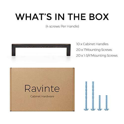 Ravinte Oil Rubbed Bronze Cabinet Handles Solid Cabinet Pulls 5 Inch 5 Pack | Zinc Alloy, Slim Square Bar Grip, Smooth Drawer Pull Feel, Kitchen Cabinet Update, For Cupboards, Dressers, Drawers, Hardware - color: Oil Rubbed Bronze, size: Flat Black 5" Hol