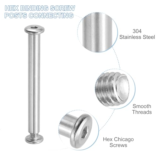 PATIKIL Hex Chicago Screws, 10 Set Binding Screw Posts M6 x 70 mm Connecting Hex Drive Socket Cap Bolt Nuts for Scrapbook Leather Belt Album Photo Furniture Repair, Silver - size: M6 x 70