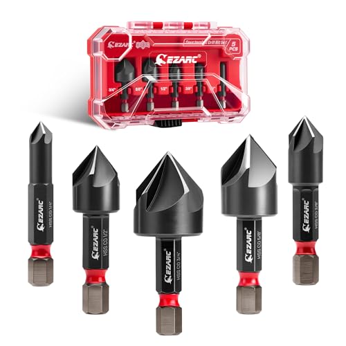 EZARC Countersink Drill Bit Set for Hard Metal, 5PCS with Storage Box