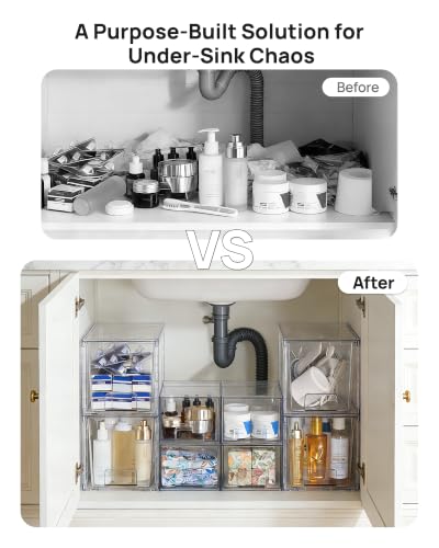 Vtopmart 8 Pack Clear Pull-Out Under Sink Organizer Set (4 Large & 4 Small) - style: 4 Large+4 Small