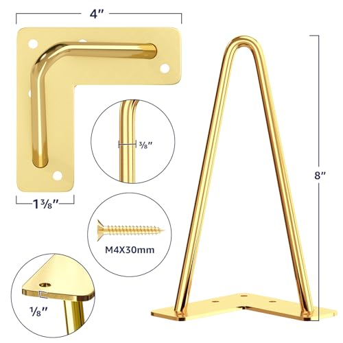 SMARTSTANDARD 8 Inch Hairpin Furniture Legs, Gold Set of 4PCS - color: Gold, size: 8 Inch