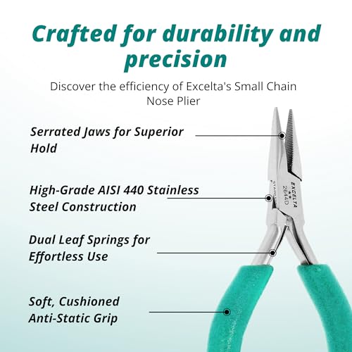 Excelta 2644D Small Chain Nose Pliers, Stainless Steel, 4.75 Inch - size: 4.75 inch, style: Cushioned Grip, Small Chain Nose, 2644D