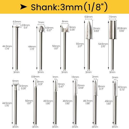 11Pcs Wood Carving Drill Bits Set for Dremel Rotary Tool Engraving Bits - style: 【11 PCS】11 Shapes