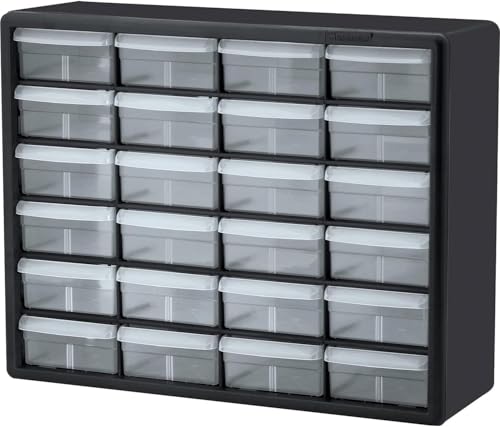 Akro-Mils 24-Drawer Plastic Storage Cabinet, 20" W x 6" D x 16" H, Black - color: Black, size: 24 Drawer, style: 1 Pack