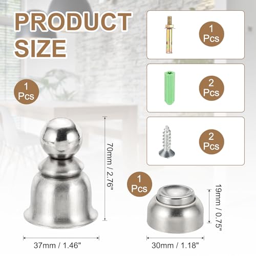 uxcell 2.8" Magnetic Door Stoppers, Wall Floor Mounted Magnetic Door Catch Holder, Stainless Steel Door Stops for Bedroom, Bathroom, Kitchen, Office, Silver - size: 2.8"