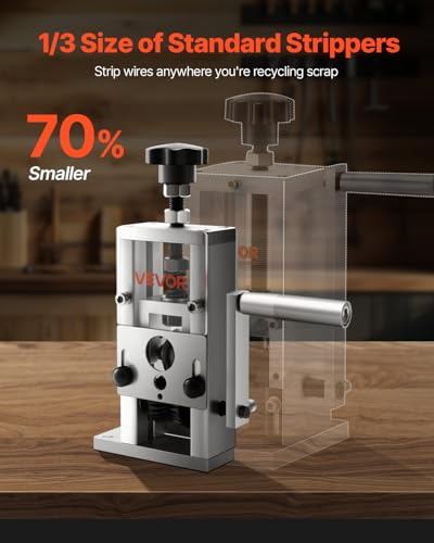 VEVOR Manual Wire Stripping Machine, 0.06-1 in, Copper Stripper with Hand Crank or Drill Powered, 64Mn Quenched Blades, 45# Steel Rollers, Aluminum Alloy Frame Wire Peeler, for Scrap Copper Recycling - style: Hand Crank or Drill Powered