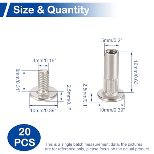 20 Sets Furniture Joint Connector Bolt & Cap Nuts Kits (16mm Sleeve) - size: M5 x 16mm