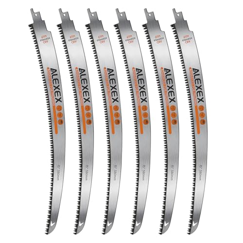 ALEXEX 6Pcs 15" Japanese Teeth Reciprocating Saw Blades for Wood Cutting and Tree Trimming, 6TPI Arc Curved Wood Sawzall Blades for PVC Pipe Cutting, Cr-V Sabre Sawzall Pruning Blades 15 Inch - size: 15 Inch 6TPI