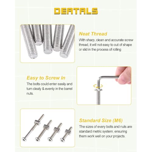 40pcs Baby Bed Crib Screws Hardware Replacement Kit- M6x40mm/ 50mm/ 60mm/ 70mm/ 80mm Hex Drive Socket Cap Screws Barrel Nuts Assortment Kit for Beds Headboards Chairs Furniture. - size: 40pcs