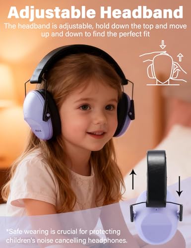Kids Noise Canceling Earmuffs, 25-30dB Noise Reduction Ear Protection, Adjustable Headband Concert Fireworks, Autism - color: Purple