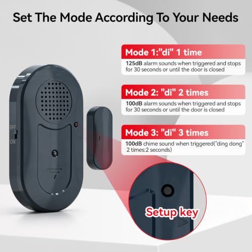 Sanjie Door Window Alarm Sensors, 5 Pack, 125dB, Volume Control - color: Grey