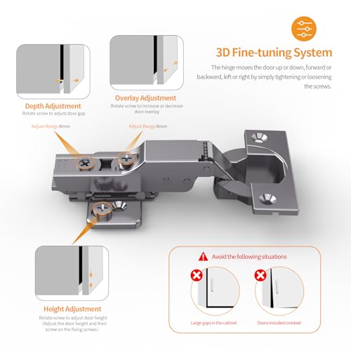 Chibery 10 Pack Frameless Half Overlay Soft Close Concealed Hinges, Black Titanium Plated, Self Closing, 105° Open Angle 3D Adjustment, Stop 85 ＆ 105 Degrees, Clip On, Stainless Steel for Cabinet Door - size: Half Overlay