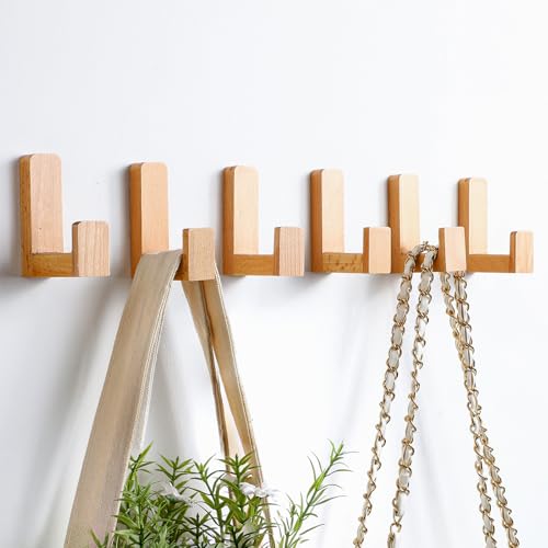 Teenyyou 6 Pcs Cute Kids Wall Hooks Adhesive for Backpack Wood Color - color: Wood Color