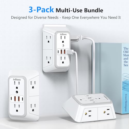 3 Pack Surge Protector Outlet Extender, 6 Outlet Splitter with 4 USB Ports (2 USB C), Multi Plug Wall Outlet 1050J Power Strip, USB Wall Charger for Home Office Kitchen Travel-ETL - color: White 3PCS