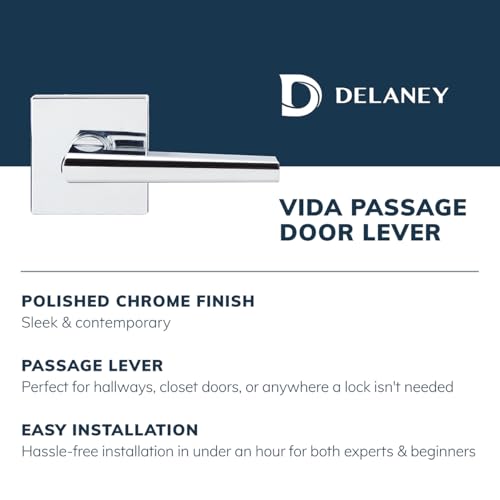Delaney Vida Passage (Hall/Closet) Door Lever w/Square Trim Polished Chrome