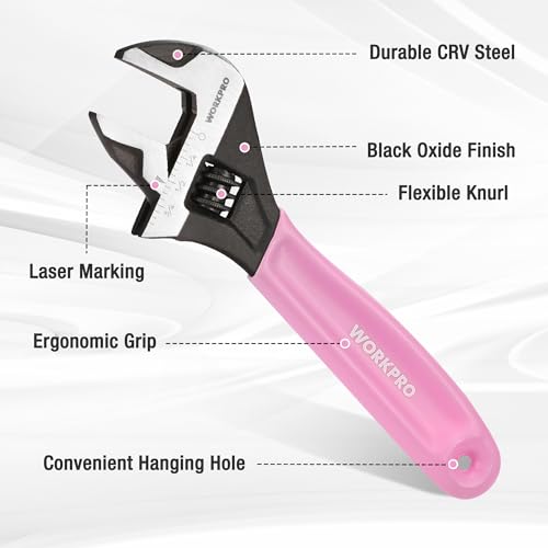 WORKPRO 2 PCS Pink Adjustable Wrench Set, 6-Inch & 10-Inch Wide Jaw Wrenches - color: Pink, size: 6-Inch & 10-Inch