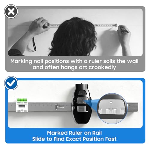 3-in-1 Picture Hanging Tool, Art Hanging System with Wall Alignment, Size Marking & Push-to-Nail Technology, Supports Up to 25 Inch Double Nailing
