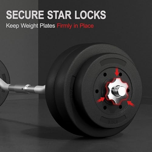 Yaheetech Curl Bar with Weights Adjustable W-Shaped Barbell Home Gym Set | Knurled iron bar with concrete-filled hdpe plates, star locks adjust weight for compact, gym-free strength training at home - size: 66 lbs