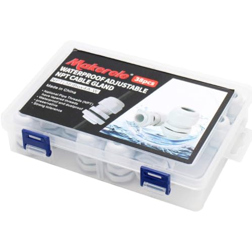 MAKERELE 38pcs NPT Cable Glands Kit Waterproof Strain Relief Connector - color: Grey, size: 38pcs KIT BOX