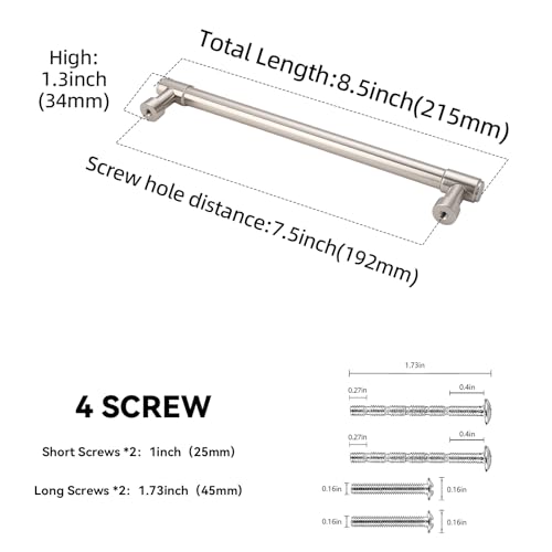 10 Pack 7-1/2 Inch(192mm) Kitchen Cabinet Handles Brushed Satin Nickel Cabinet Pulls Alloy Drawer Pulls Solid Cabinet Hardware - color: Brushed Satin Nickel, size: 7-1/2'' Hole Center(192mm)