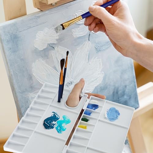 Watercolor Palette, Halobios Paint Palette with 20-Well and 5 Mixing Areas, Folding Paint Tray with Thumbhole and Paint Brush Holder, Plastic Painting Palette for Children Beginners Artists(1 Pack) - size: 1 Pack