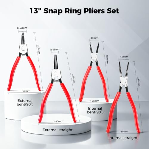 BILITOOLS 4PC 13" Extra Long Snap Ring Pliers Set - size: 13'' Internal & External Snap Ring Pliers Set