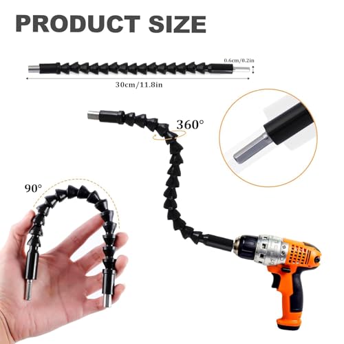17Pcs Flexible Drill Bit Extension, Include 3Pcs Rotatable Socket Adapter 2Pcs Hex Shank 105° Right Angle Drill Attachment 10 Short Screwdriver Bits 90° Angled Bits and Bendable Extension - color: 17*black