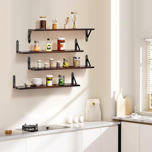 ROMGUAR CRAFT Wood Wall Floating Shelves Set of 4, 23.6" x 6" - Brown - color: Brown, size: 23.6" x 6"