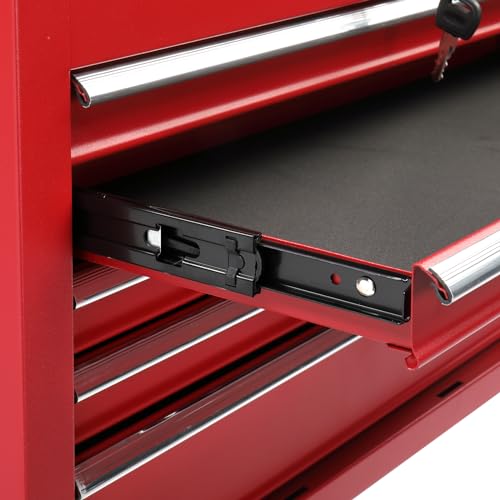Winado 24" Metal Portable Tool Box with 5 Drawers, Lockable, Red - color: Red
