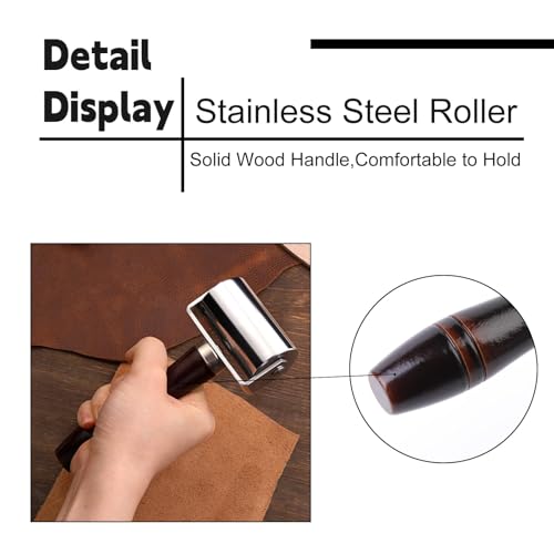 Mnuizu 60mm+100mm Leather Press Edge Roller, Black Leather Craft Roller - color: Black, size: 60mm+100mm