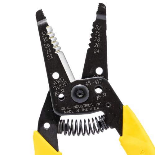 IDEAL Electrical 45-417 Premium Reflex T Stripper - 22-30 AWG solid, 24-32 AWG stranded, Wire Stripper with Plier Nose, Slide Lock, Textured Grips - size: 22-30 AWG Solid